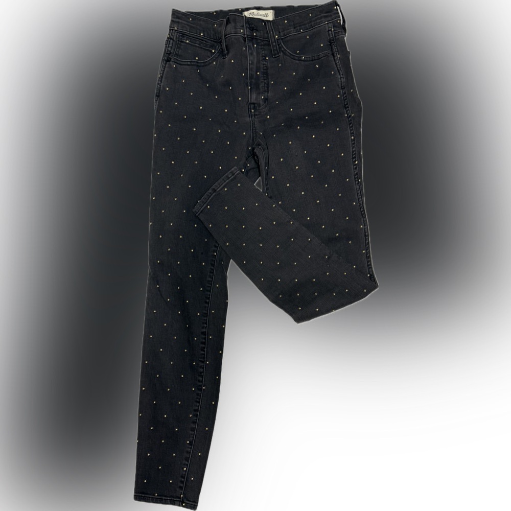 Madewell Black Jeans with Subtle Dot Pattern | 10” High Rise Skinny | Sz 26
